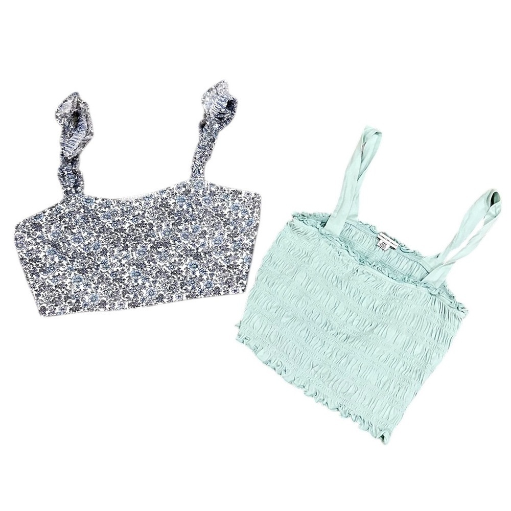 American Eagle Outfitters pair of Mint & blue floral smocked crop Tops medium